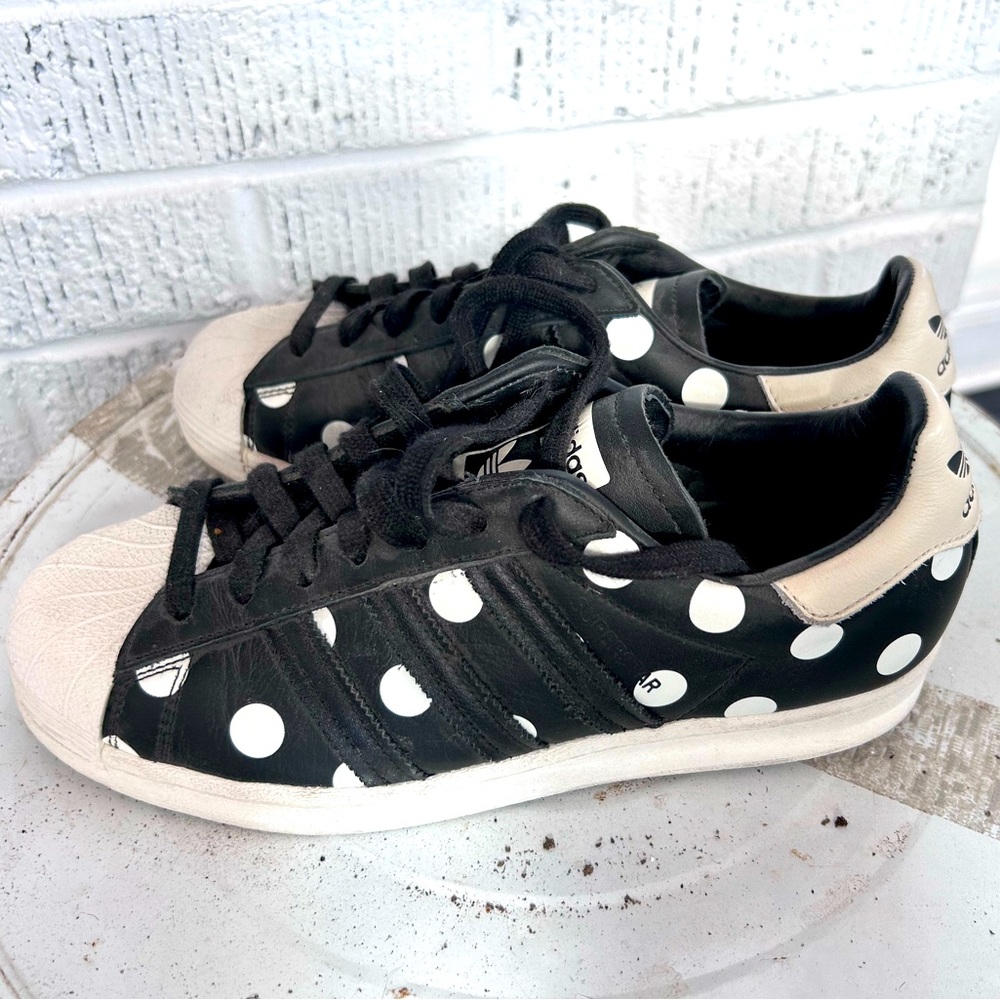 Adidas Leather Superstars, Black with White Polka Dots - Size 8